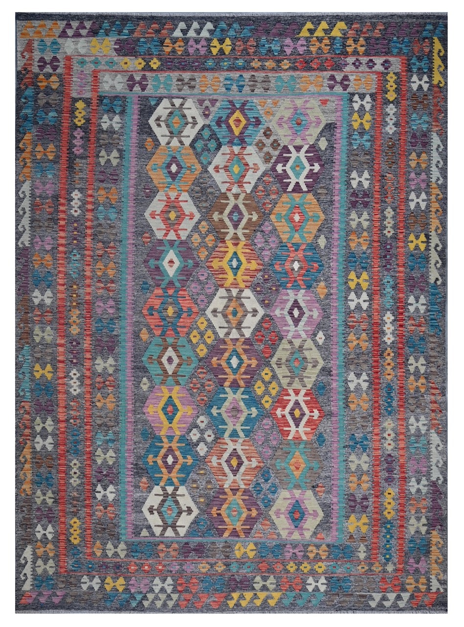 Tappeto Kilim Kaudani Afghan fatto a mano multicolore 348x253cm