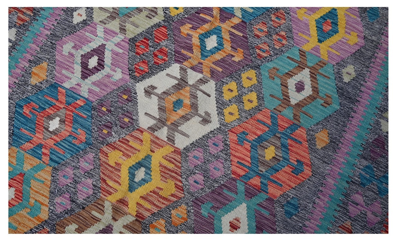 Tappeto Kilim Kaudani Afghan fatto a mano multicolore 348x253cm