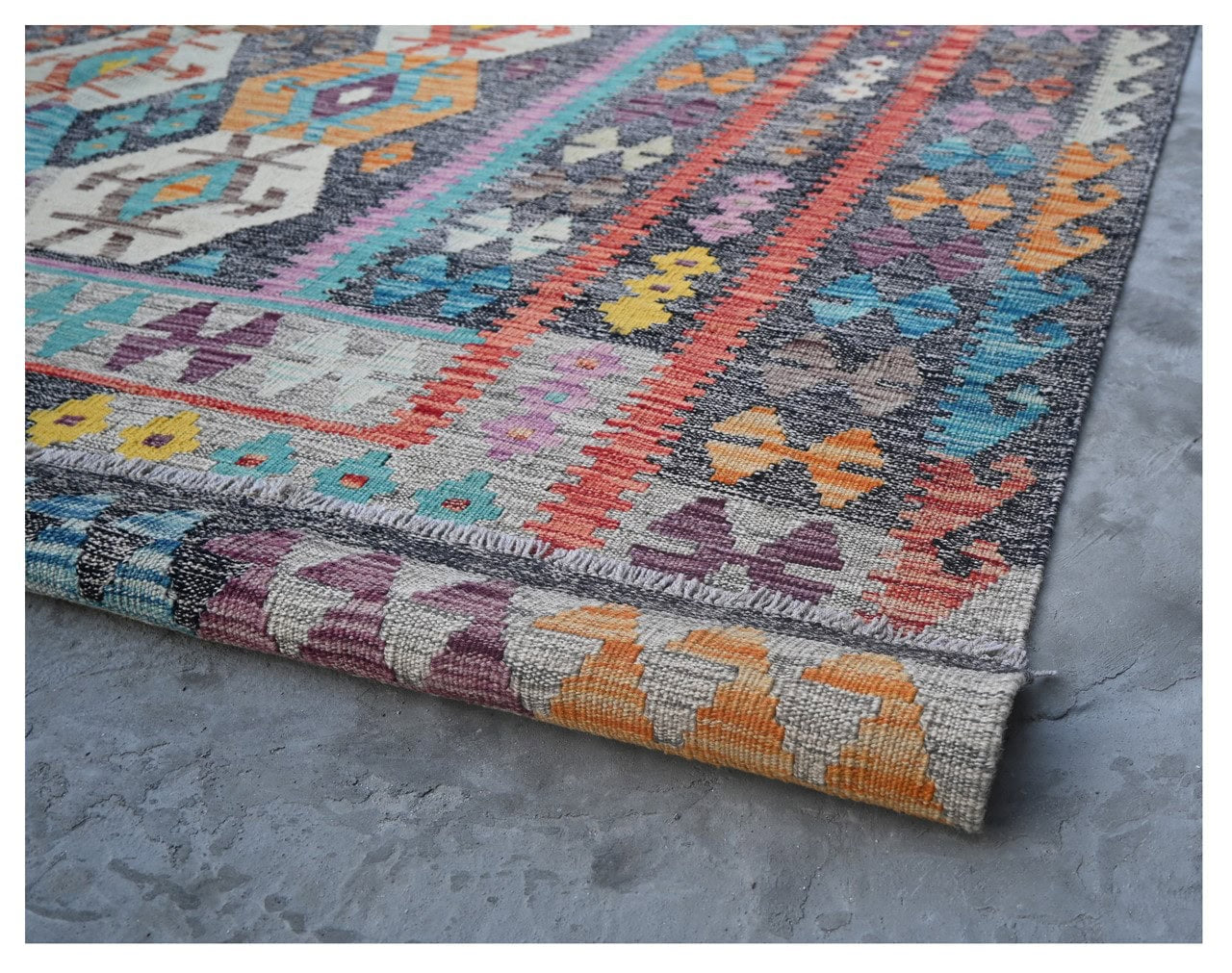 Tappeto Kilim Kaudani Afghan fatto a mano multicolore 348x253cm