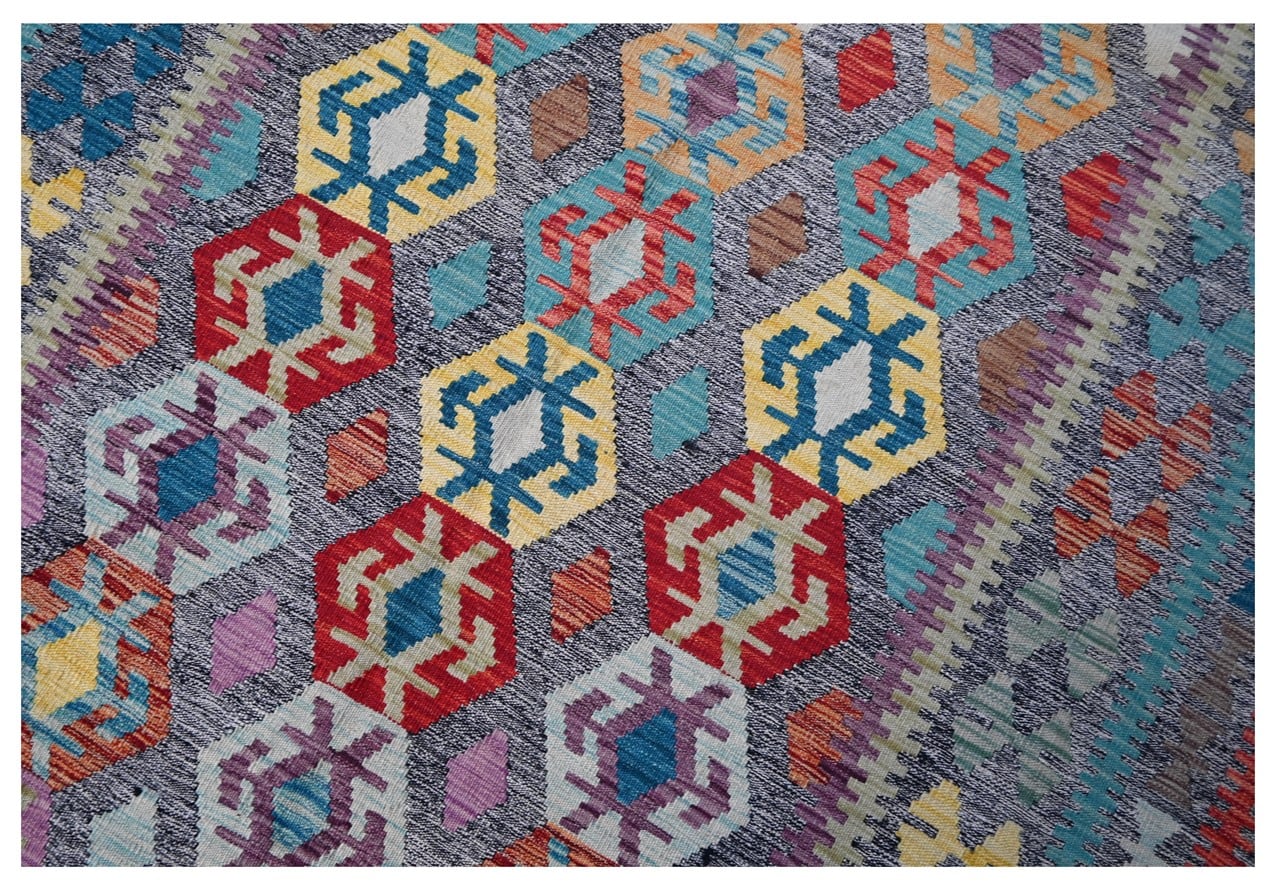 Tappeto Kilim Kaudani Afghan fatto a mano multicolore 343x249cm