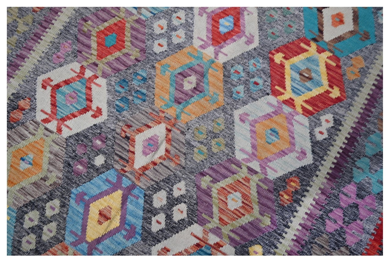 Tappeto Kilim Kaudani Afghan fatto a mano multicolore 341x252cm
