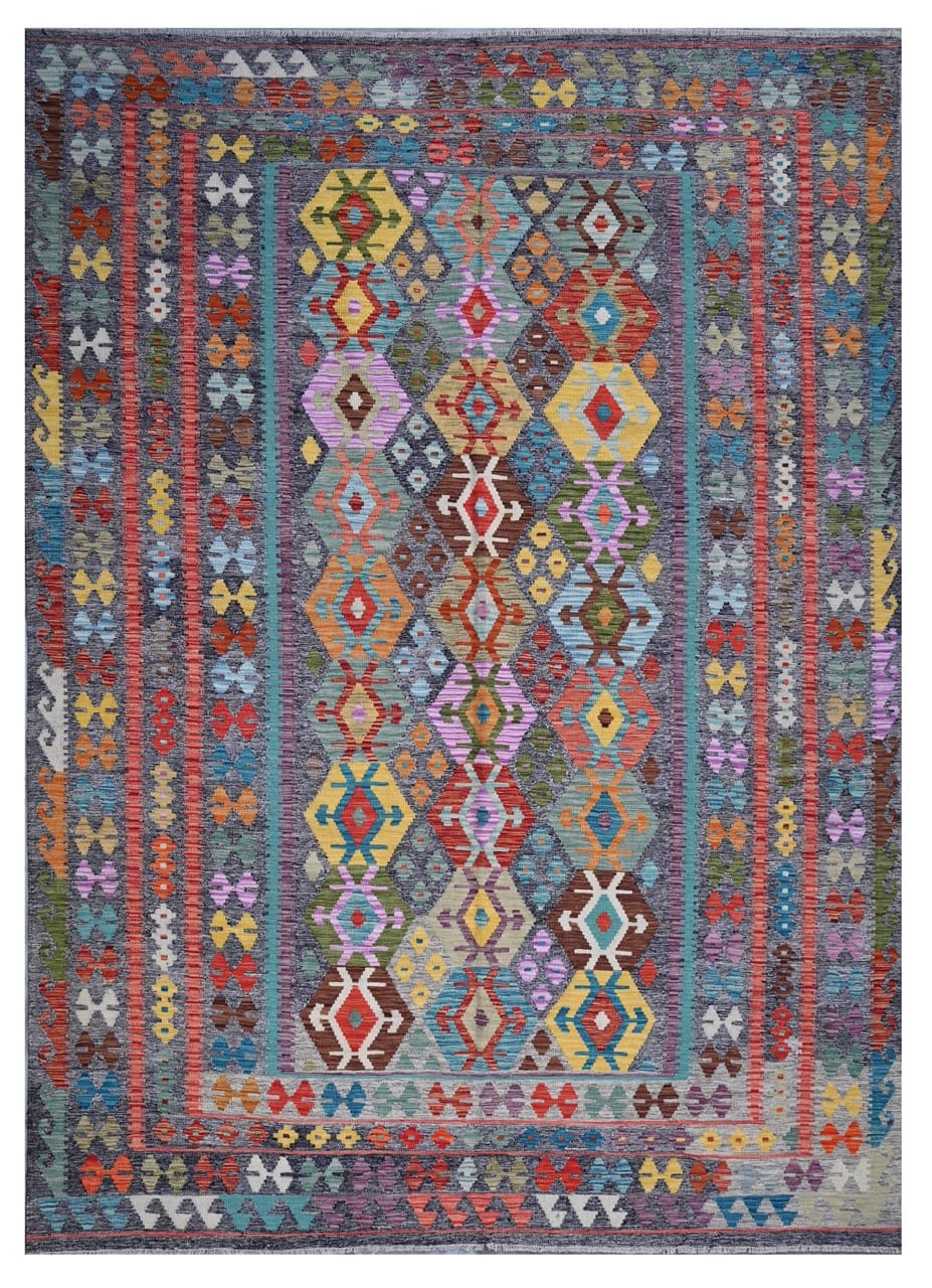 Tappeto Kilim Kaudani Afghan fatto a mano multicolore 342x248cm