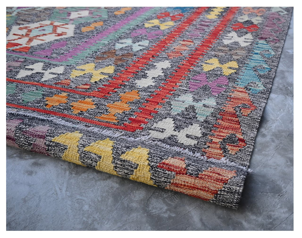Tappeto Kilim Kaudani Afghan fatto a mano multicolore 344x251cm