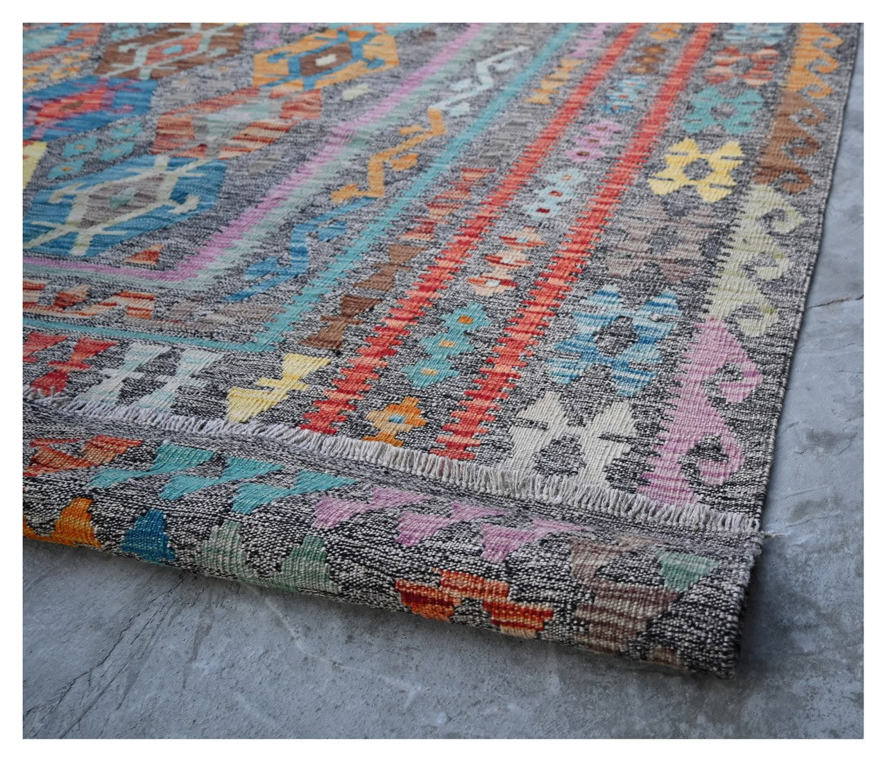Tappeto Kilim Kaudani Afghan fatto a mano multicolore 390x310cm