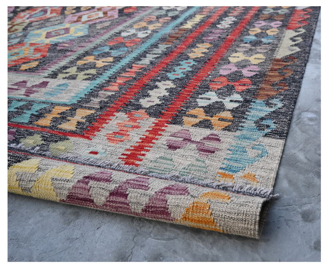 Tappeto Kilim Kaudani Afghan fatto a mano multicolore 398x315cm