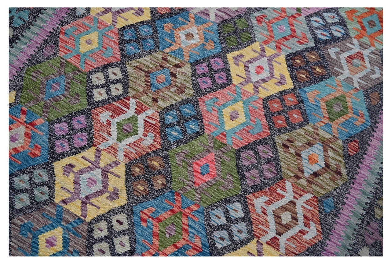Tappeto Kilim Kaudani Afghan fatto a mano multicolore 388x317cm