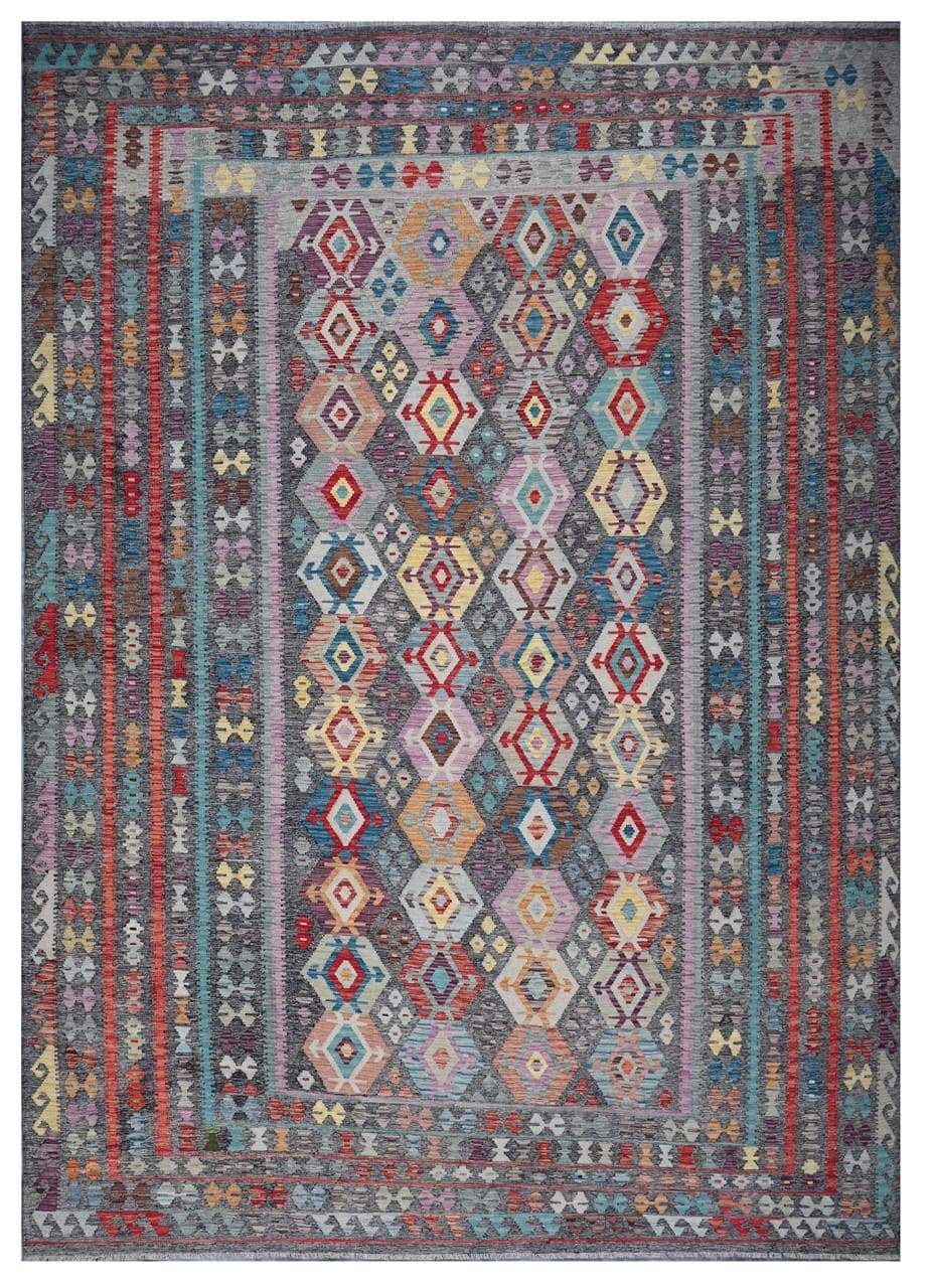 Tappeto Kilim Kaudani Afghan fatto a mano multicolore 399x313cm