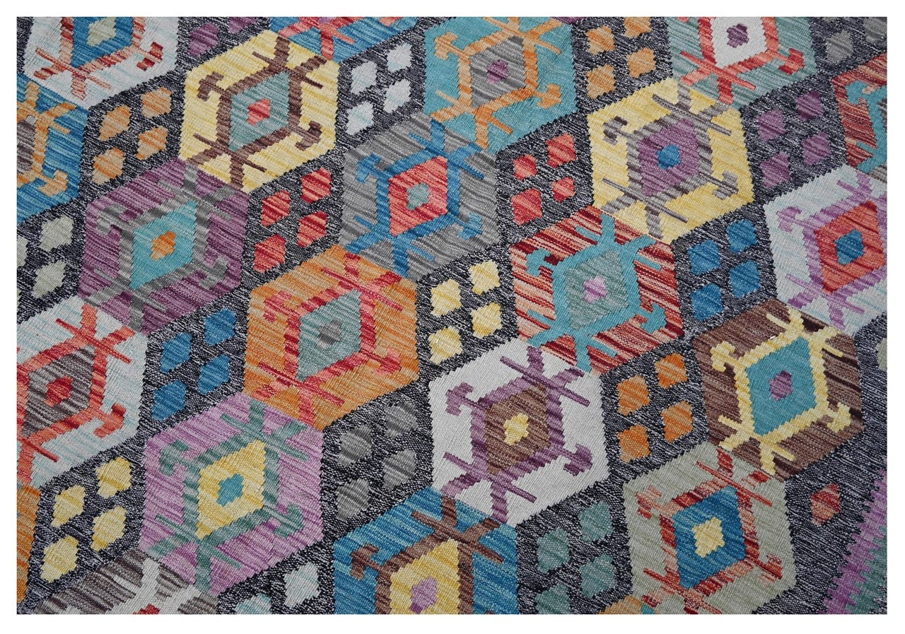 Tappeto Kilim Kaudani Afghan fatto a mano multicolore 393x304cm
