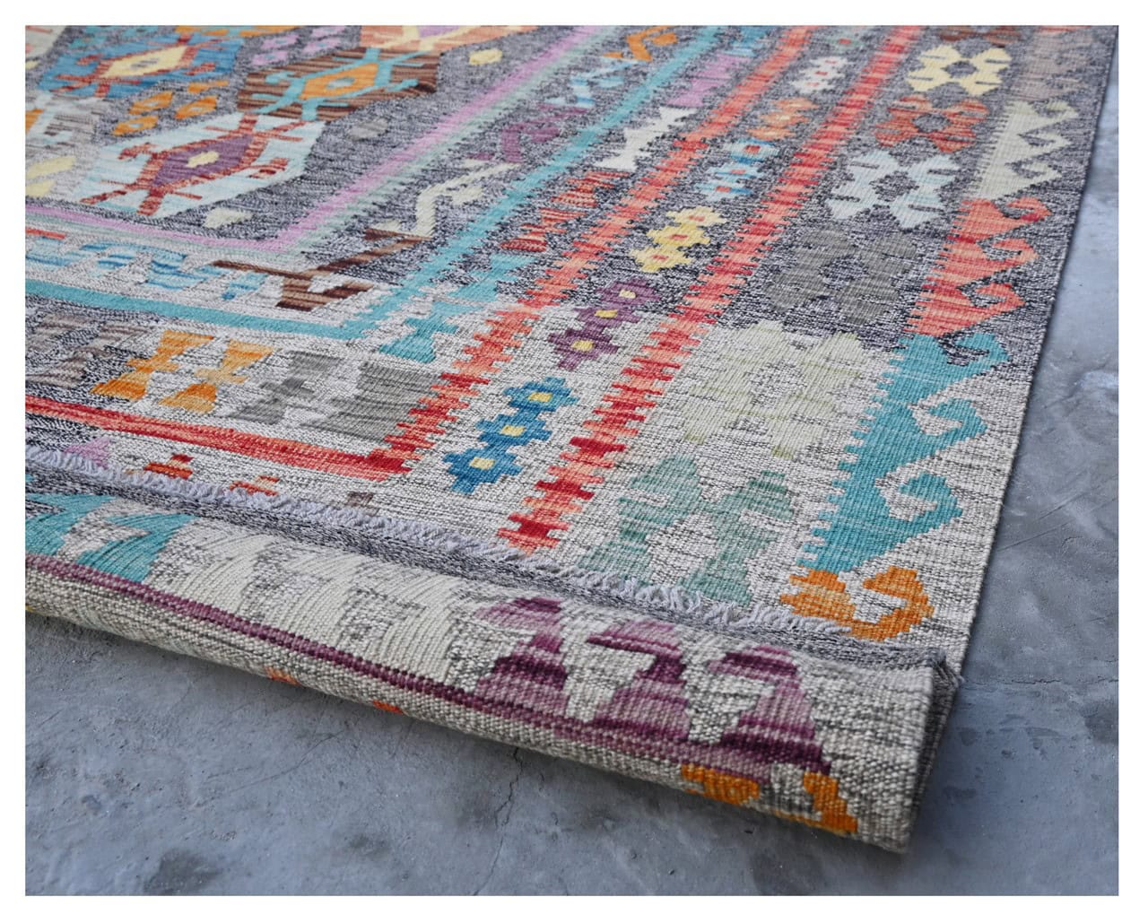 Tappeto Kilim Kaudani Afghan fatto a mano multicolore 393x304cm