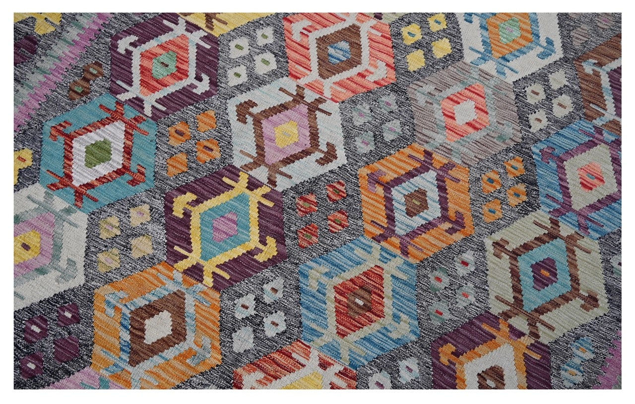 Tappeto Kilim Kaudani Afghan fatto a mano multicolore 410x312cm