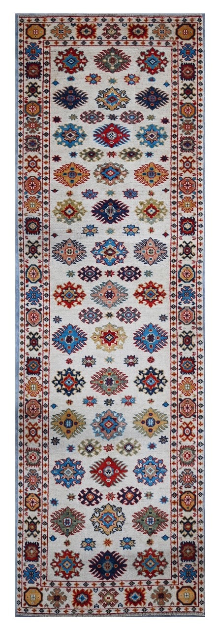 Tappeto Passatoia Kazak Classico, Multicolore, fatto a mano, 293x80cm