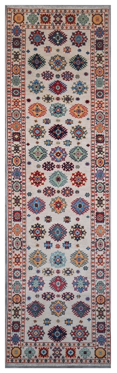 Tappeto Passatoia Kazak Classico, Multicolore, fatto a mano, 299x79cm