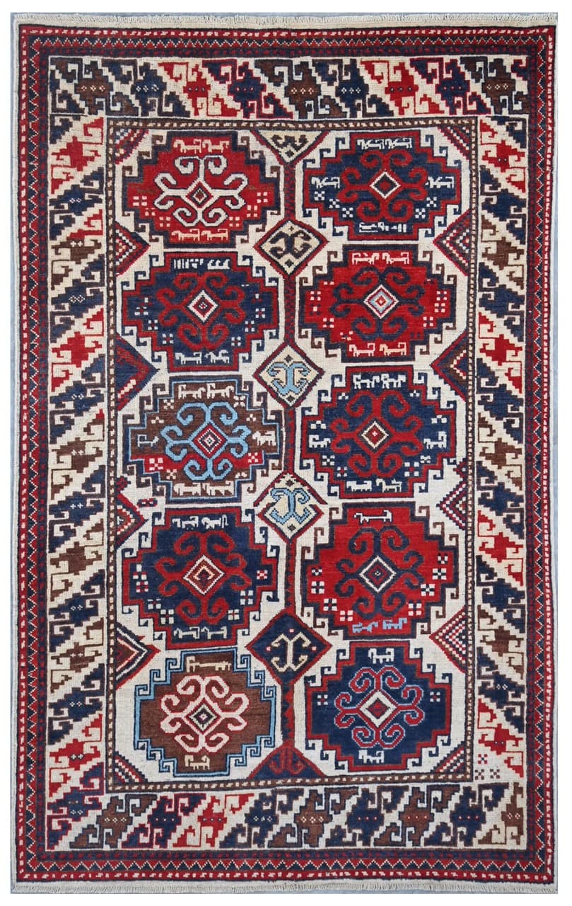 Tappeto Kazak Classico, Multicolore, fatto a mano, 203x121cm