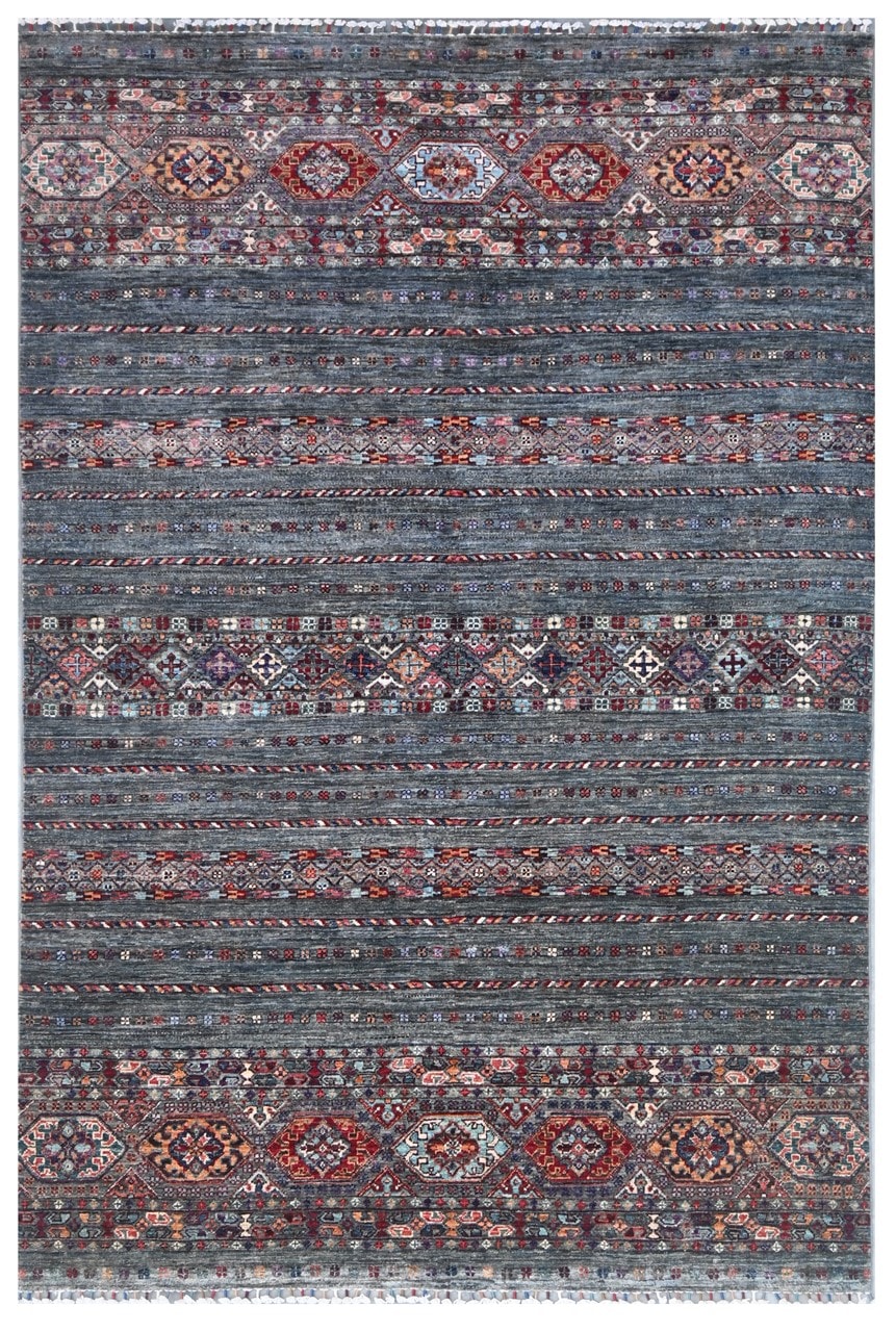 Tappeto Afghan grigio in lana, fatto a mano 256x174cm