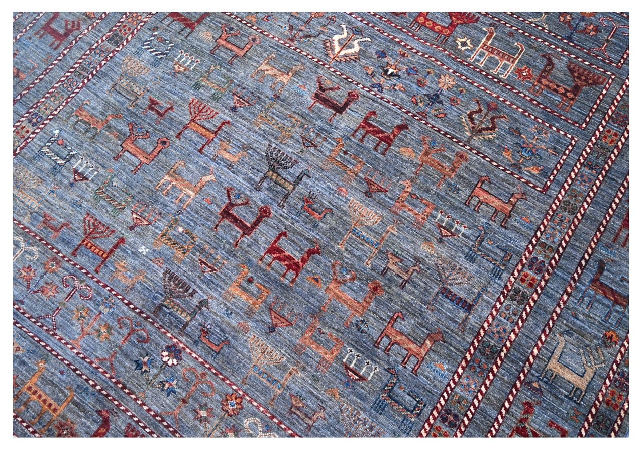 Tappeto Afghan grigio in lana, fatto a mano 246x173cm