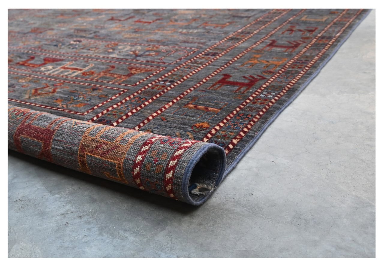 Tappeto Afghan grigio in lana, fatto a mano 246x173cm