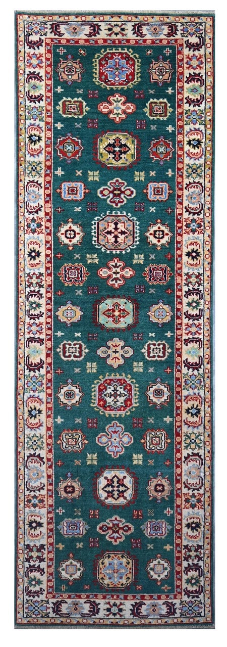 Tappeto Passatoia Kazak Classico, Multicolore, fatto a mano, 299x86cm