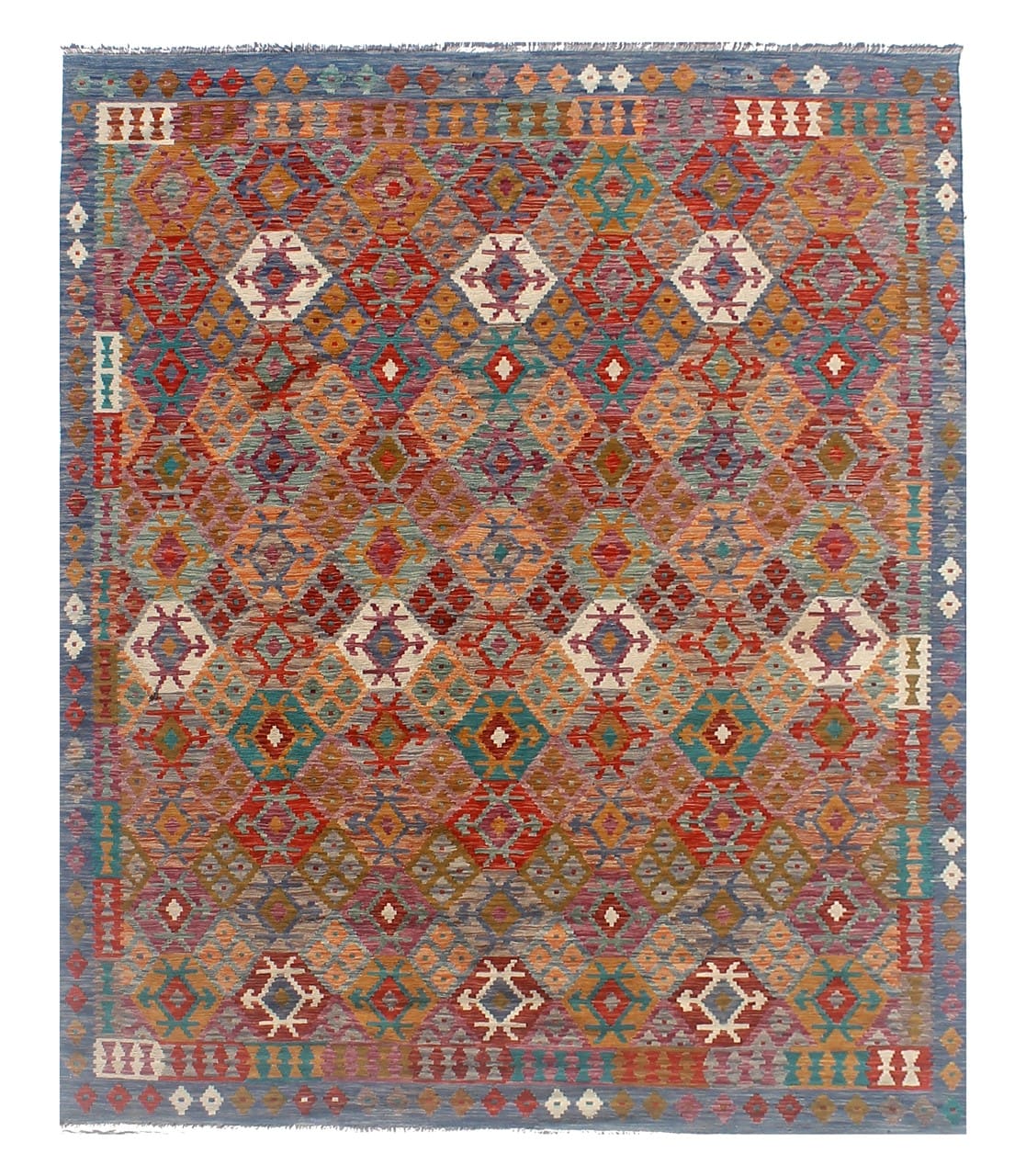 Tappeto Kilim Kaudani Afghan fatto a mano multicolore 289x254cm