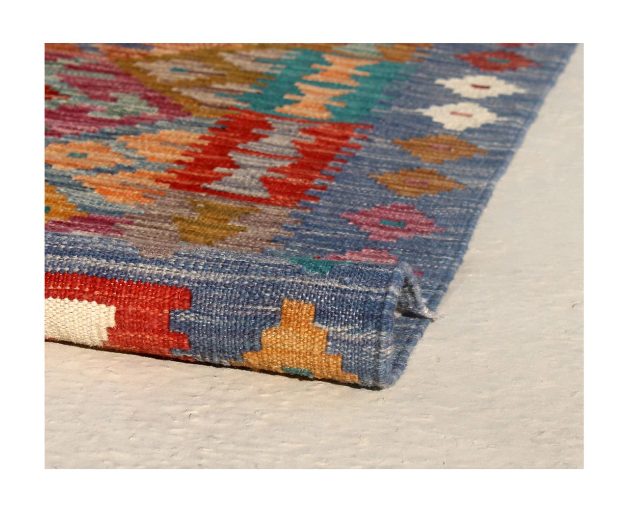 Tappeto Kilim Kaudani Afghan fatto a mano multicolore 289x254cm