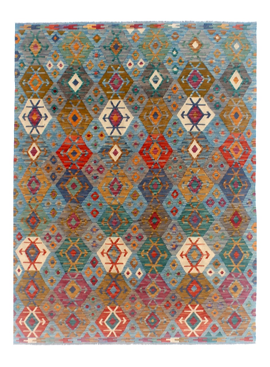 Tappeto Kilim Kaudani Afghan fatto a mano multicolore 300x200cm