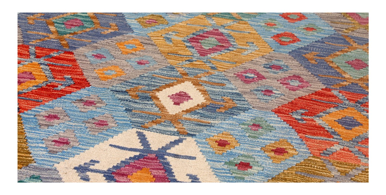 Tappeto Kilim Kaudani Afghan fatto a mano multicolore 300x200cm