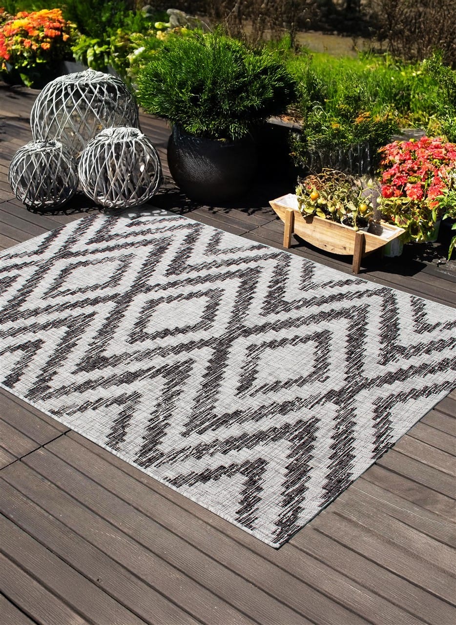 Tappeto da Esterno - ETHNO 2 GREY - Indoor/Outdoor - Grigio | Ideale per Terrazze, Balconi, Patio, Verande