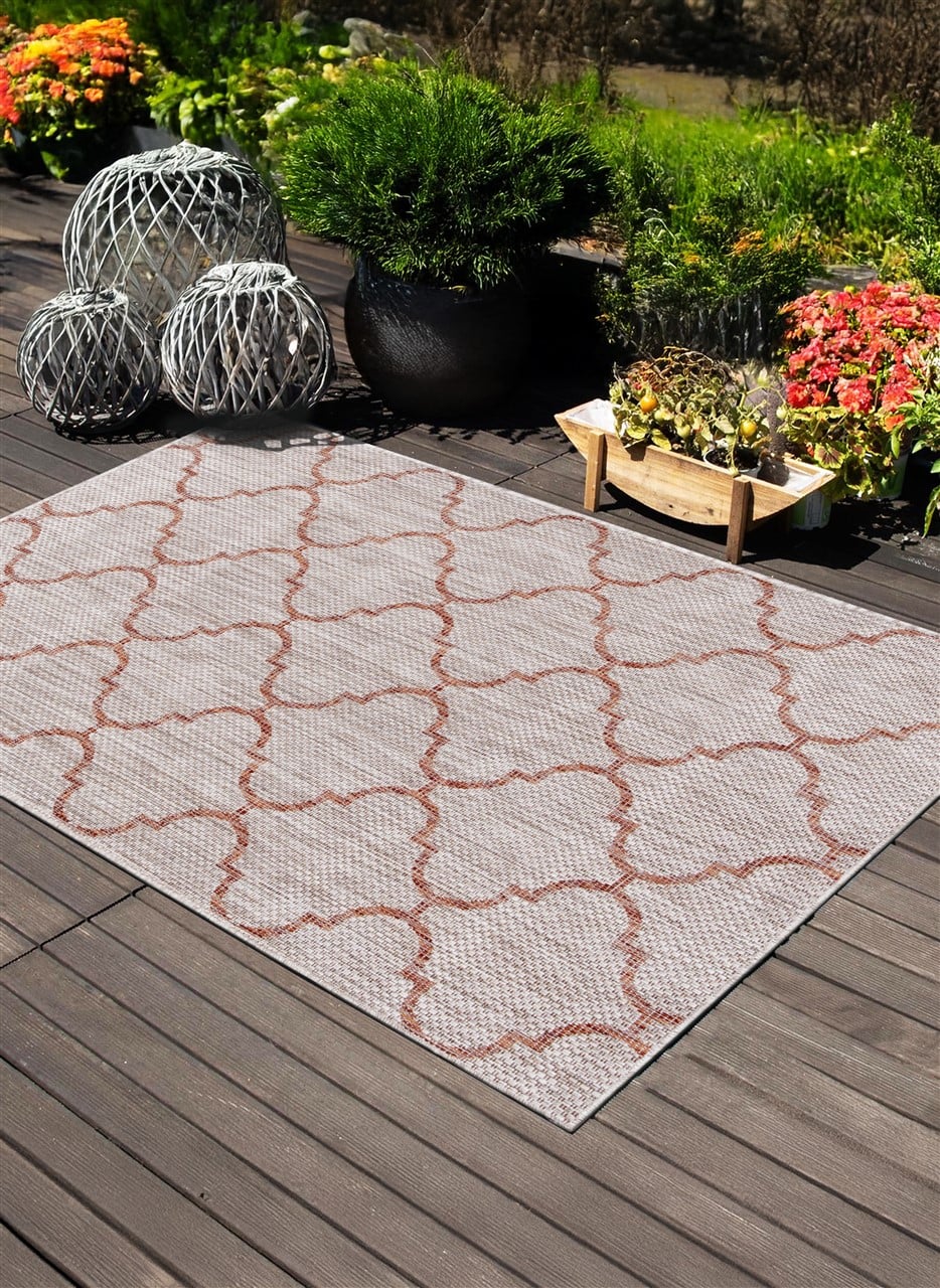 Tappeto Trellis Terra geometrico in polipropilene lavabile da esterno