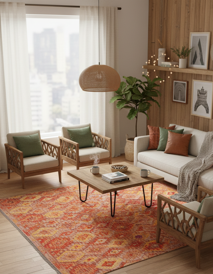 Kilim Kaudani afghano in ambiente moderno