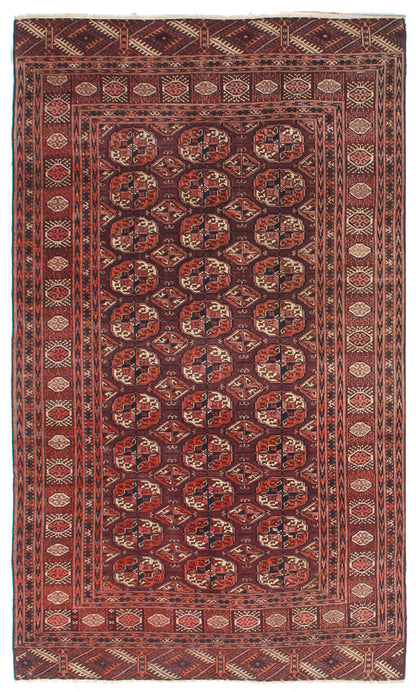 Antique Bouchara Oriental Rug: Authentic Turkmen Rug 241x143cm
