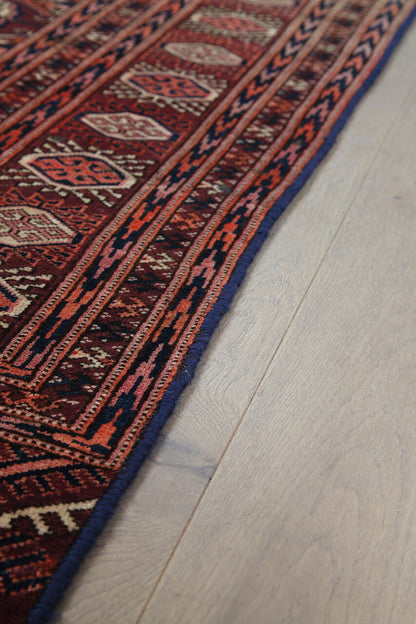 Antique Bouchara Oriental Rug: Authentic Turkmen Rug 241x143cm