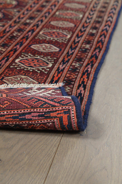 Antique Bouchara Oriental Rug: Authentic Turkmen Rug 241x143cm