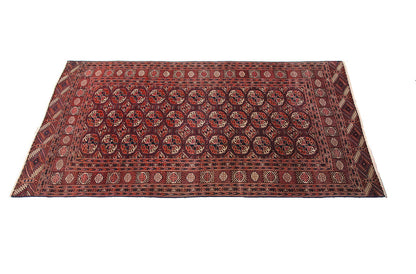 Antique Bouchara Oriental Rug: Authentic Turkmen Rug 241x143cm