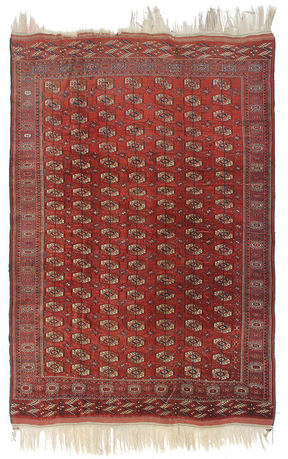 Antique Bouchara Oriental Rug: Authentic Turkmen Rug 302x207cm