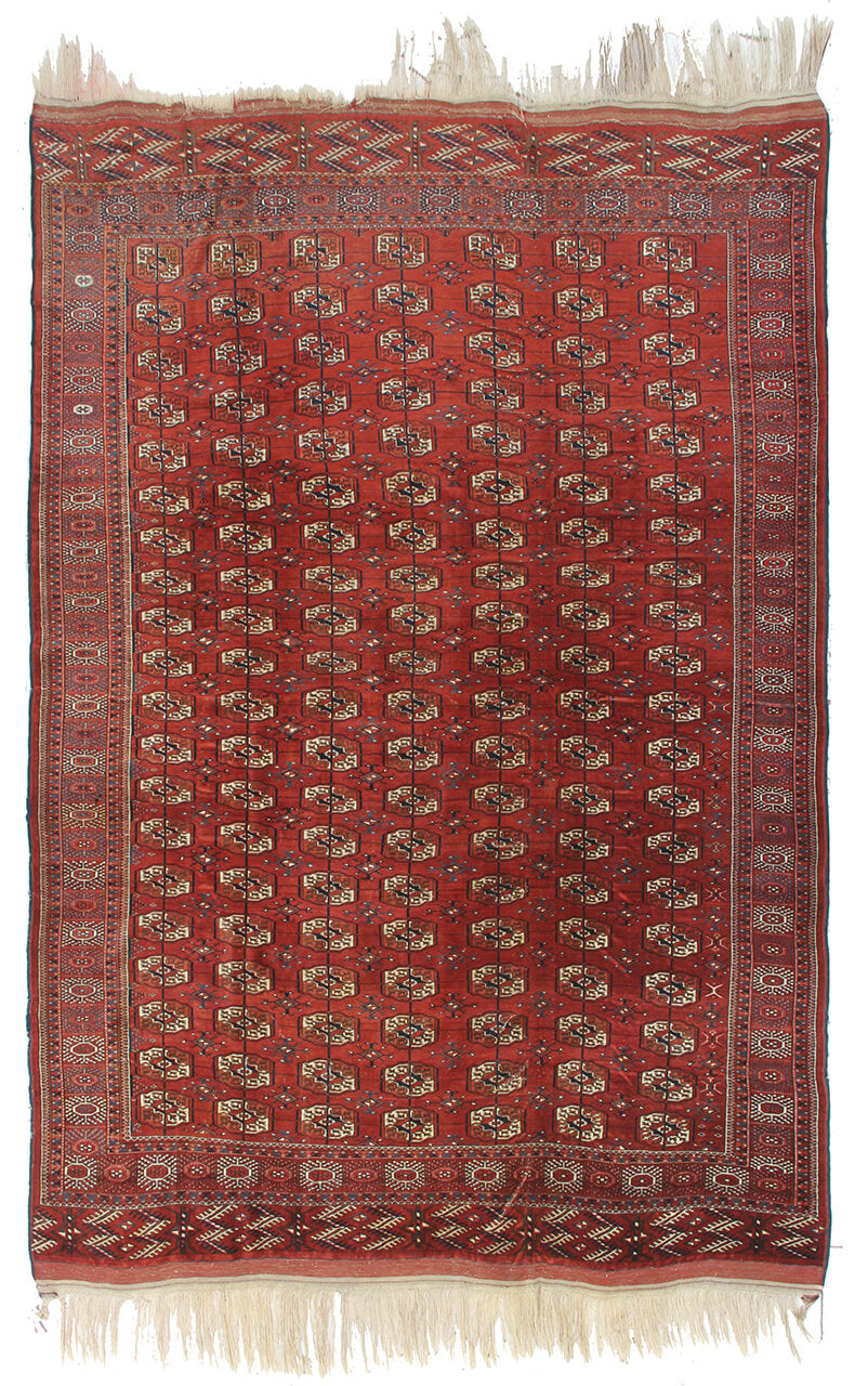 Antique Bouchara Oriental Rug: Authentic Turkmen Rug 302x207cm