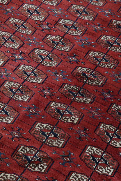 Antique Bouchara Oriental Rug: Authentic Turkmen Rug 302x207cm