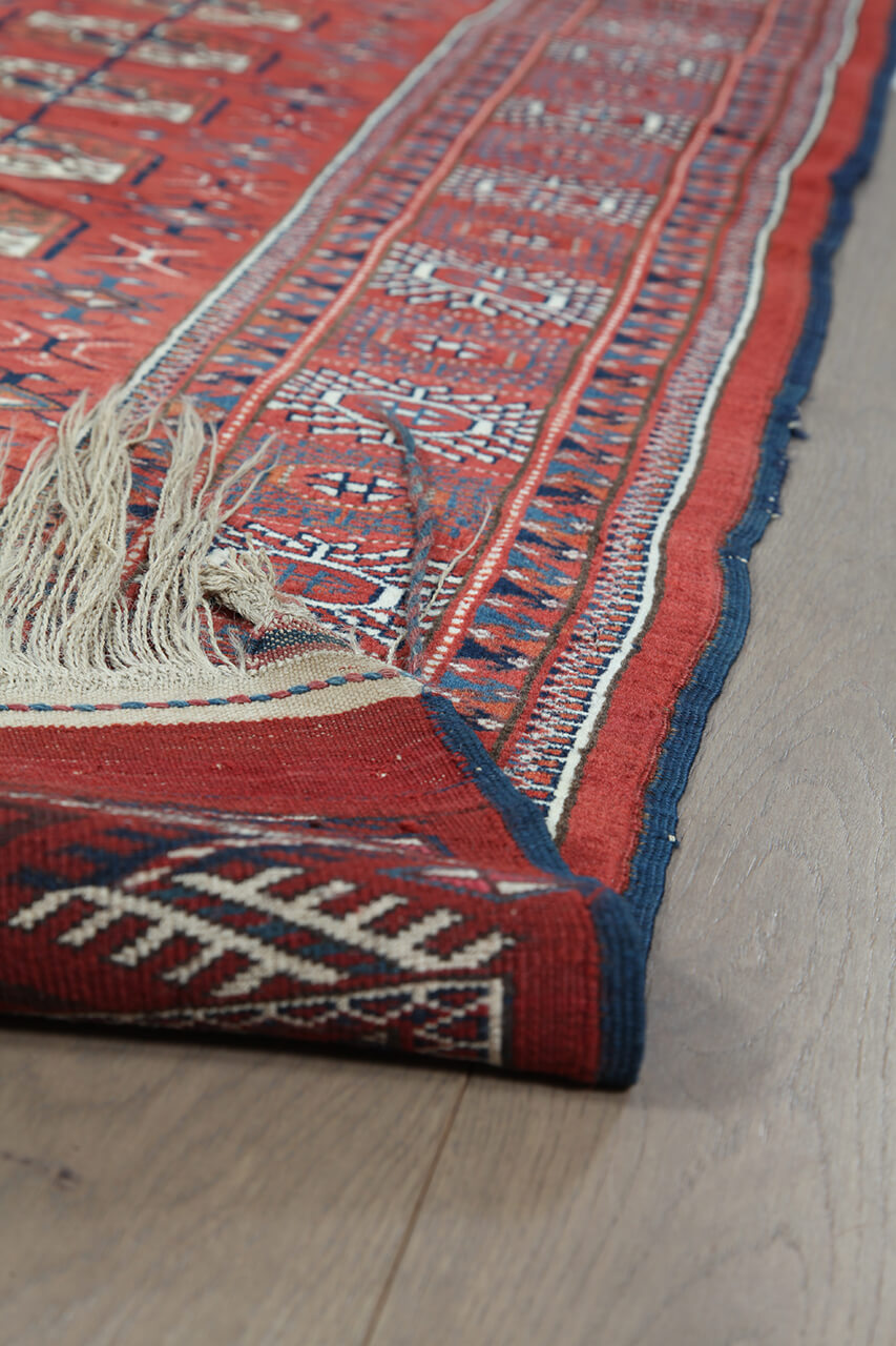 Antique Bouchara Oriental Rug: Authentic Turkmen Rug 302x207cm