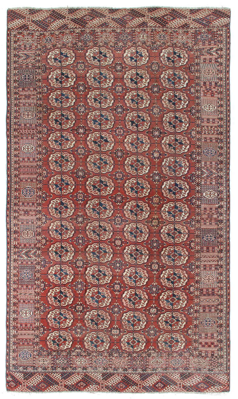 Antique Bouchara Oriental Rug: Authentic Turkmen Rug 390x224cm