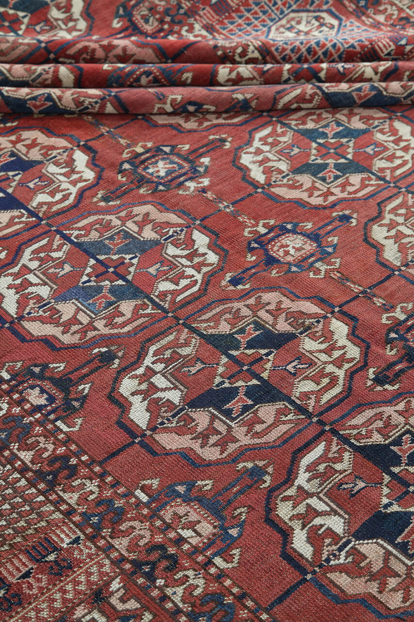 Antique Bouchara Oriental Rug: Authentic Turkmen Rug 390x224cm