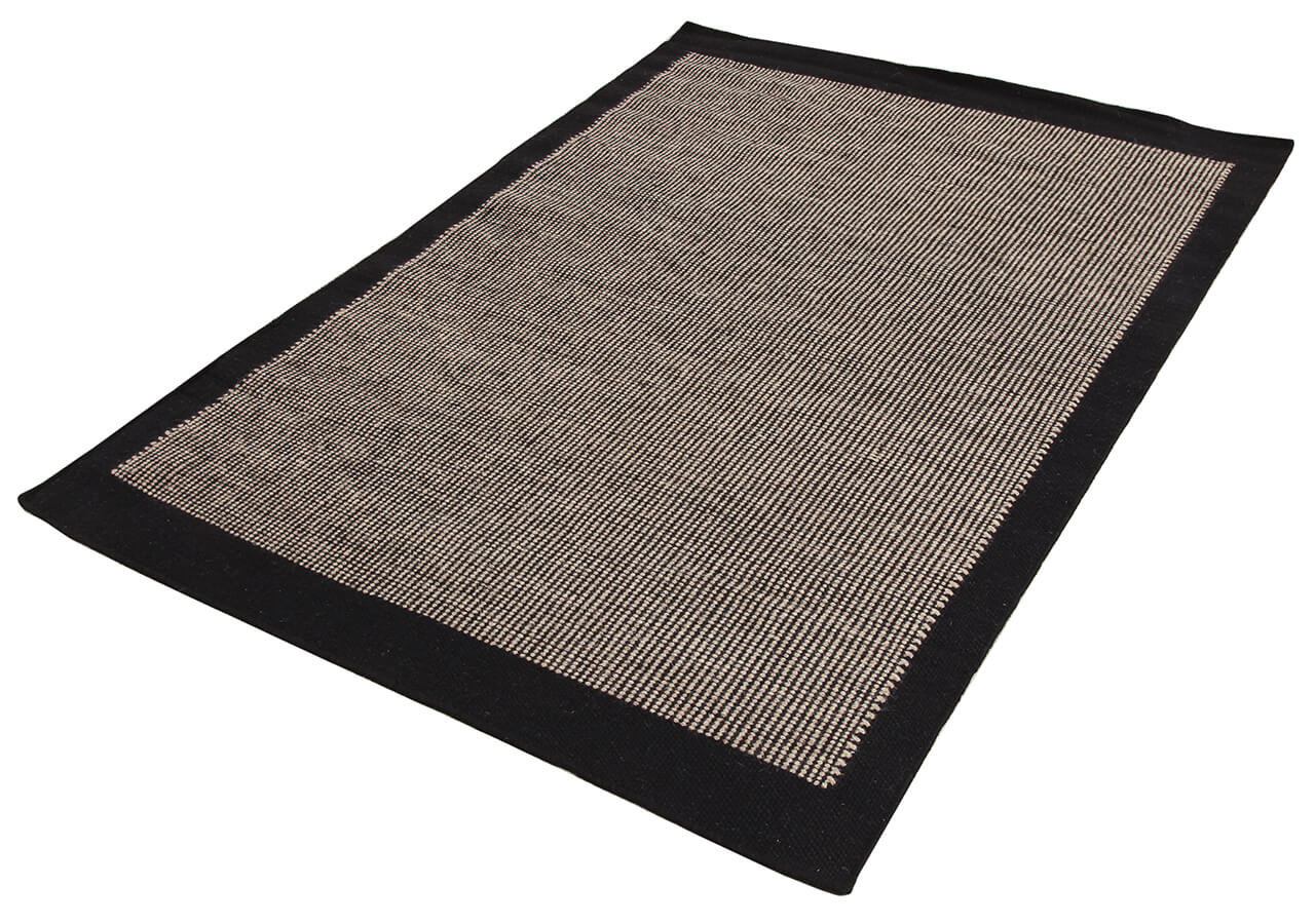 Tappeto Jensen Black/Grey – Lana e Cotone Intrecciati a Mano con Bordo Nero