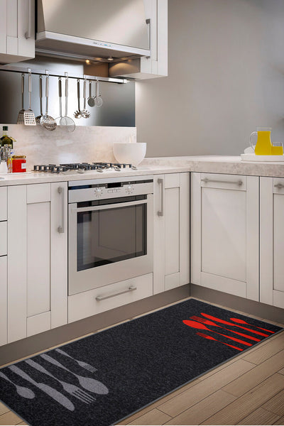 Tappeto per la Cucina - DINNER GREY - Multicolore Antiscivolo - CarpetLiving