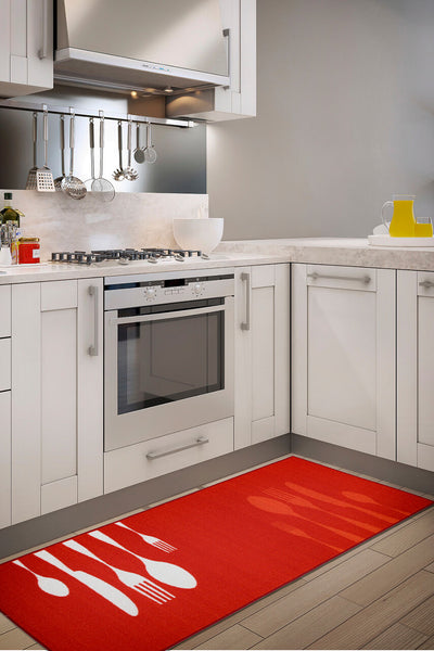 Tappeto Passatoia Rosso per la Cucina - Dinner Red - Antiscivolo - CarpetLiving