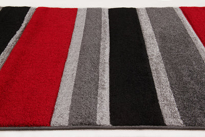 Tappeto Frisée Moderno Rosso Nero – Morbido, Colorato - Effetto Tassello e Vello Voluminoso - CarpetLiving