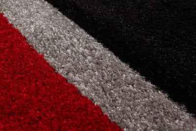 Tappeto Frisée Moderno Rosso Nero – Morbido, Colorato - Effetto Tassello e Vello Voluminoso - CarpetLiving