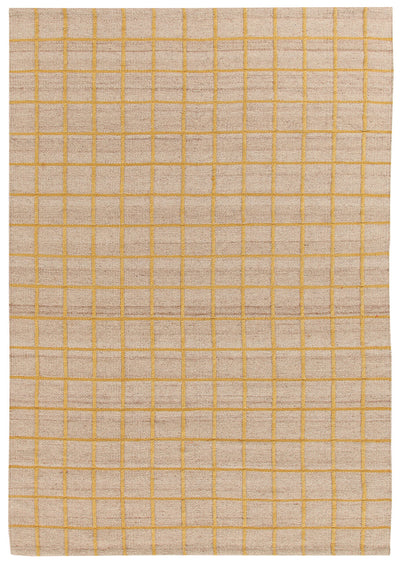 Tappeto Kilim Moderno in Lana e Cotone - Realizzato a mano - Giallo Oro | Ideale per Soggiorno, Camera da Letto, Sala da Pranzo - CarpetLiving
