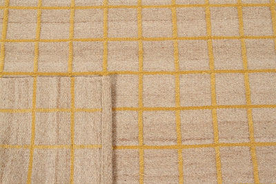 Tappeto Kilim Moderno in Lana e Cotone - Realizzato a mano - Giallo Oro | Ideale per Soggiorno, Camera da Letto, Sala da Pranzo - CarpetLiving