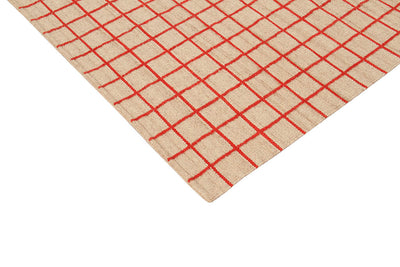 Tappeto Kilim Moderno in Lana e Cotone - Realizzato a mano - Rosso | Ideale per Soggiorno, Camera da Letto, Sala da Pranzo - CarpetLiving