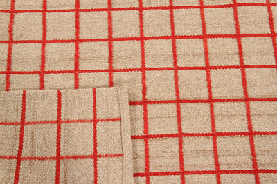Tappeto Kilim Moderno in Lana e Cotone - Realizzato a mano - Rosso | Ideale per Soggiorno, Camera da Letto, Sala da Pranzo - CarpetLiving