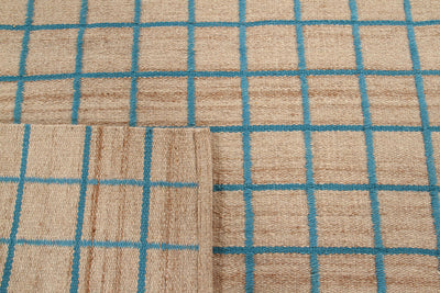 Tappeto Kilim Moderno in Lana e Cotone - Realizzato a mano - Blu chiaro | Ideale per Soggiorno, Camera da Letto, Sala da Pranzo - CarpetLiving