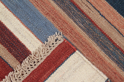 Tappeto Kilim Moderno Hippie in Lana Multicolore - Realizzato a Mano - Disegno a Strisce colorate - CarpetLiving