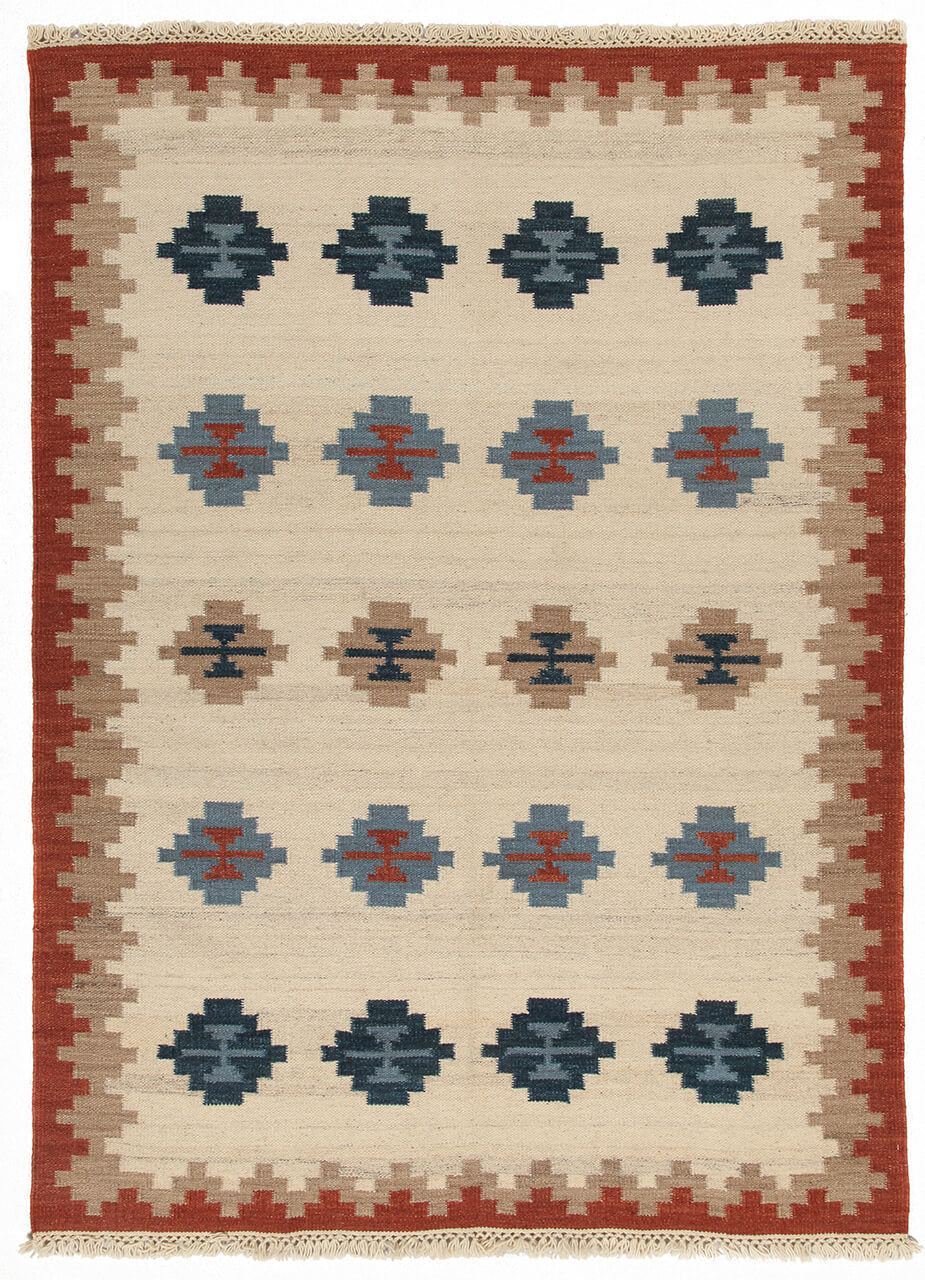 Tappeto Kilim Jaipur Neyriz 102 – Lana Intrecciata a Mano con Motivi Geometrici
